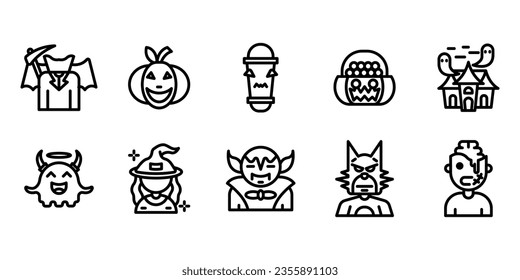 Set outline Halloween icon design on white background suitable for celebration, festival and party on halloween day. Vector illustration
