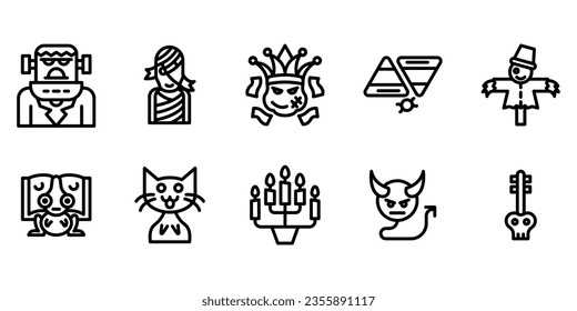 Set outline Halloween icon design on white background suitable for celebration, festival and party on halloween day. Vector illustration