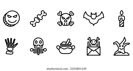Set outline Halloween icon design on white background suitable for celebration, festival and party on halloween day. Vector illustration