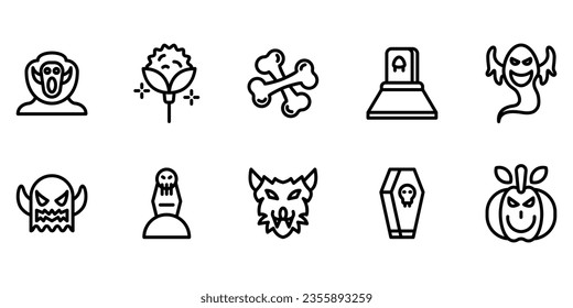 Set outline Halloween icon design on white background suitable for celebration, festival and party on halloween day. Vector illustration 