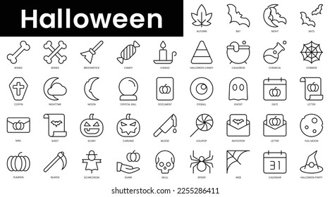 Set of outline halloween icons. Minimalist thin linear web icon set. vector illustration.