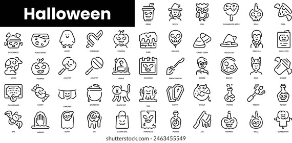 Set of outline halloween icons. Minimalist thin linear web icon set. vector illustration.