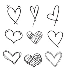 Set Of Outline Hand Drawn Heart Icon.Hand Drawn Doodle Grunge  Heart Vector Set.Rough Marker Hearts Isolated On White Background. Vector Heart Collection.Unique Painted