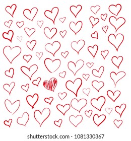 Set of outline hand drawn heart icon. Hand drawn doodle grunge hearts vector set. Rough marker hearts isolated on white background. Vector collection for your graphic design.