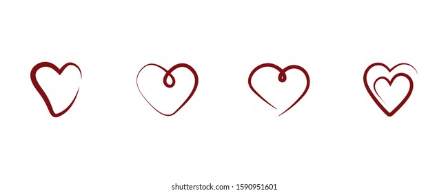 Set of outline hand drawn heart icon. Hand drawn doodle grunge heart vector set. Hearts isolated on white background. Vector illustration