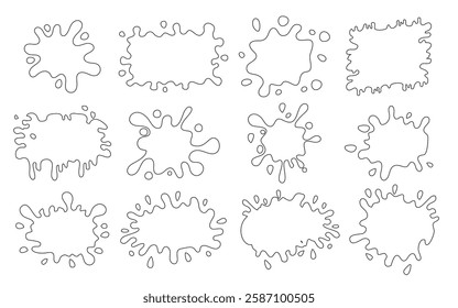 Set of outline hand drawn splash speech bubbles. Blank empty vector illustration 