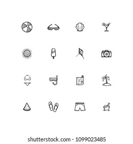 Set of Outline Hand drawn Summer Holidays Icons 