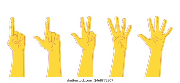 Set of outline hands counting numbers. Hand gestures. Vector illustration