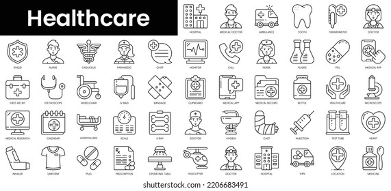 Set of outline healthcare icons. Minimalist thin linear web icon set. vector illustration.