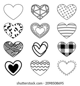 Set of  outline heart. Vector illustration for your graphic design 