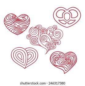 Set of outline hearts. 