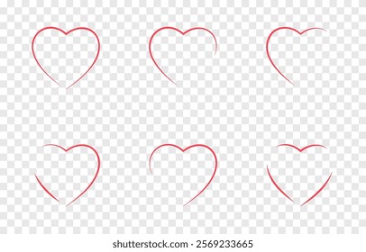 Set of outline hearts png. Hearts drawn with brush png. Design elements for Valentine's Day.