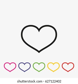 Set of outline hearts vector icon. Love symbol flat illustration.