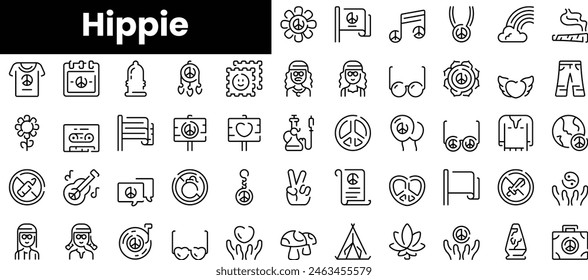 Set of outline hippie icons. Minimalist thin linear web icon set. vector illustration.