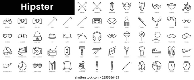 Set of outline hipster icons. Minimalist thin linear web icon set. vector illustration.