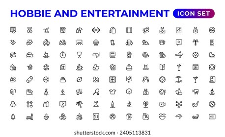 Set of outline hobbies and entertainment icons.Thin outline icons pack.
