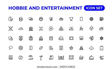 Set of outline hobbies and entertainment icons.Thin outline icons pack.

