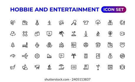 Set of outline hobbies and entertainment icons.Thin outline icons pack.
