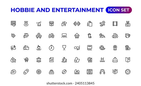 Set of outline hobbies and entertainment icons.Thin outline icons pack.
