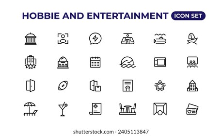 Set of outline hobbies and entertainment icons.Thin outline icons pack.
