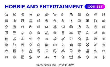 Set of outline hobbies and entertainment icons.Thin outline icons pack.
