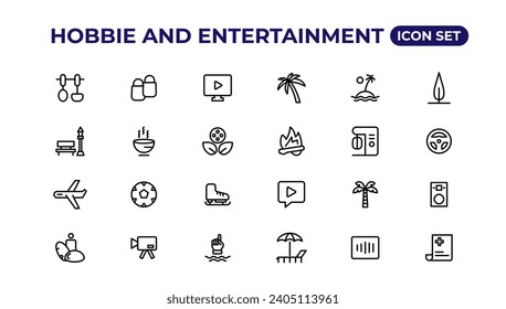 Set of outline hobbies and entertainment icons.Thin outline icons pack.
