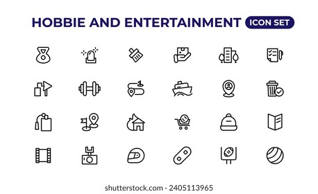 Set of outline hobbies and entertainment icons.Thin outline icons pack.
