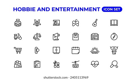 Set of outline hobbies and entertainment icons.Thin outline icons pack.
