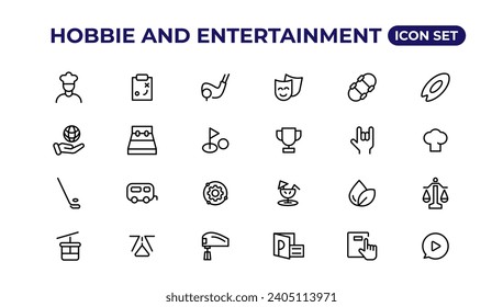 Set of outline hobbies and entertainment icons.Thin outline icons pack.
