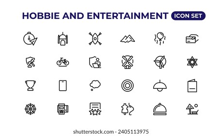 Set of outline hobbies and entertainment icons.Thin outline icons pack.
