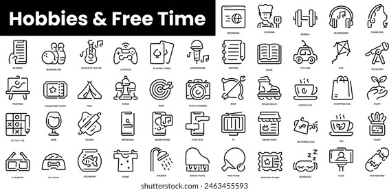 Set of outline hobbies and free time icons. Minimalist thin linear web icon set. vector illustration.