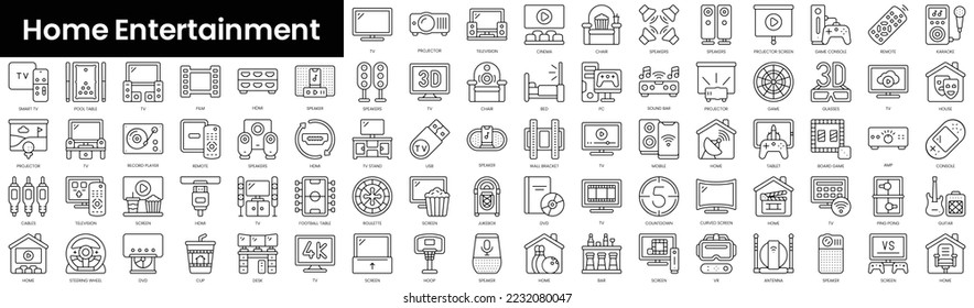 Set of outline home entertainment icons. Minimalist thin linear web icon set. vector illustration.