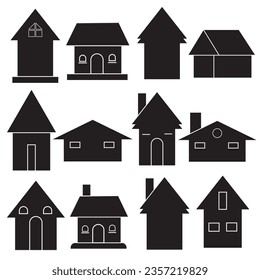 Set of outline home line icons isolated on a white background. House icons sign
