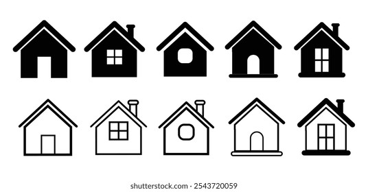 Set of outline home line icons isolated on a white background. House icons sign vector  illustration.