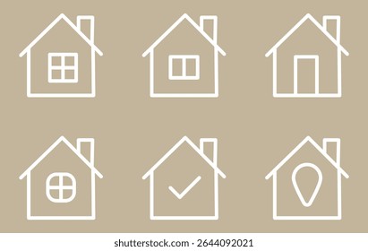 Set of outline home line icons isolated on a white background. House icons sign
