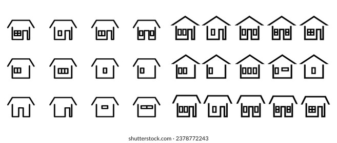 Set of outline house icons isolated on white background. Home icon sign.