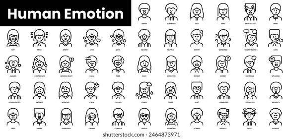Set of outline human emotion icons. Minimalist thin linear web icon set. vector illustration.