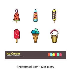 Set of outline ice cream colorful icons. Stock vector.