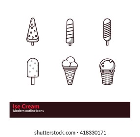 Set of outline ice cream colorless icons. Stock vector.