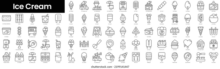 Set of outline ice cream icons. Minimalist thin linear web icons bundle. vector illustration.