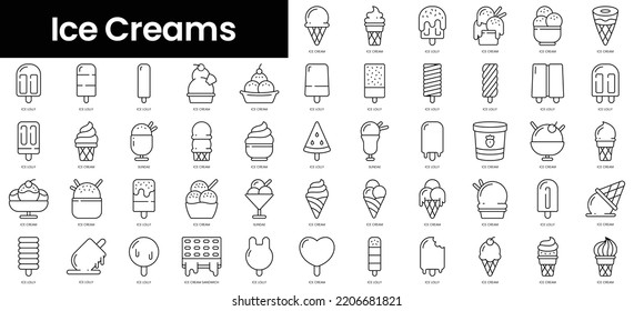 Set of outline ice creams icons. Minimalist thin linear web icon set. vector illustration.