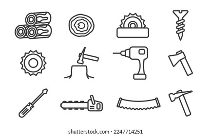 Set of Outline icon carpenter tools