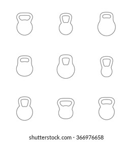 Set outline icon kettlebells of thin lines isolated on white background, vector illustration.