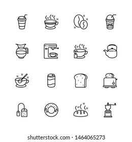 Set of outline icon related with coffee . Editable stroke. Outline icons suitable for web, infographics, interface and apps.