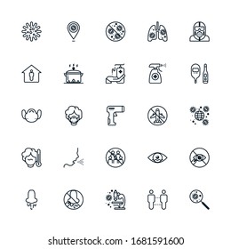 Set of outline icon related with coronavirus protection. Editable stroke. Outline icons suitable for web, infographics, interface and apps.