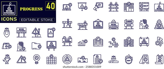 Set of outline icon related to progress, growth, efficiency.