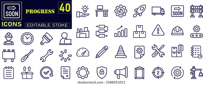 Set of outline icon related to progress, growth, efficiency.