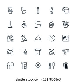 Set of outline icon related with toilet, bathroom. Editable stroke. Outline icons suitable for web, infographics, interface and apps.