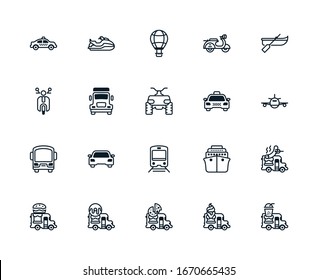 Set of outline icon related with transportation. Editable stroke. Outline icons suitable for web, infographics, interface and apps.