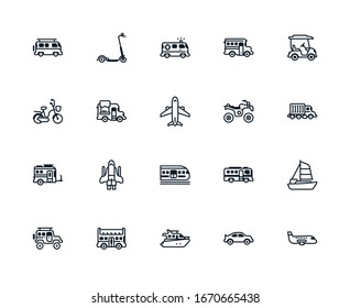 Set of outline icon related with transportation. Editable stroke. Outline icons suitable for web, infographics, interface and apps.